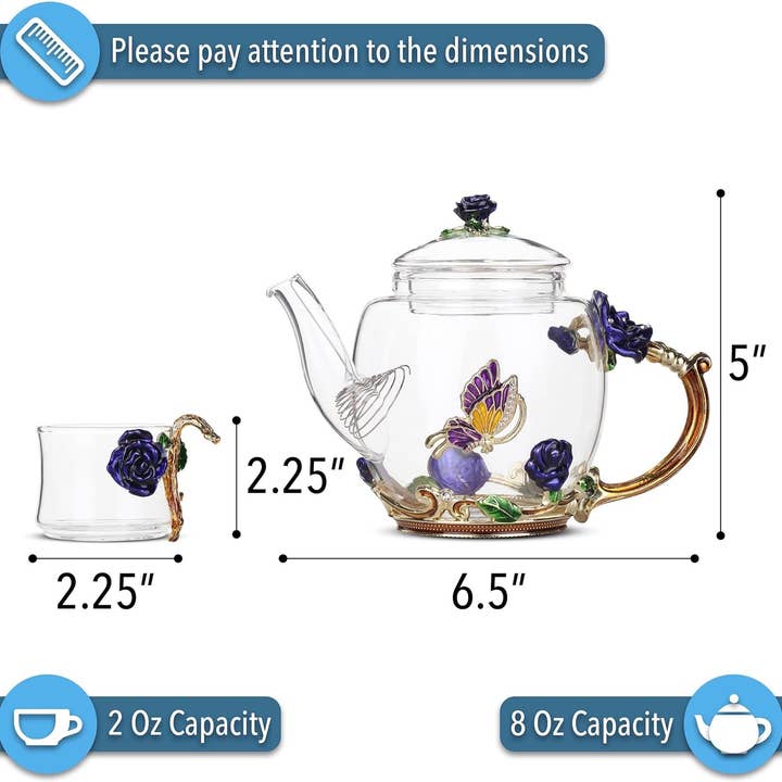 Brew To A Tea - Wholesale Tea Set - BTaT Floral Glass Tea Set with 2 Fancy Cups & Teapot2