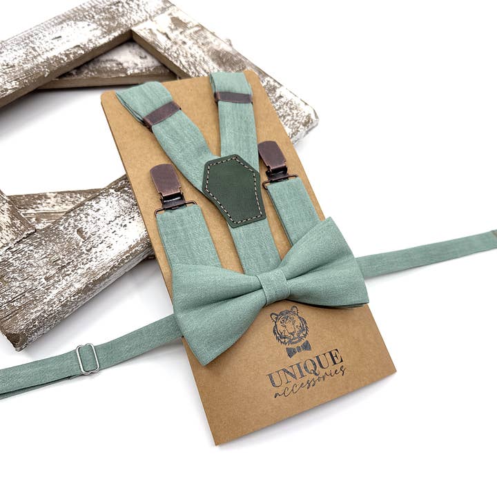Unique Accessories - Wholesale Suit Vest - Men's - Cambridge Blue Linen Wedding Suspenders and Accessories Set