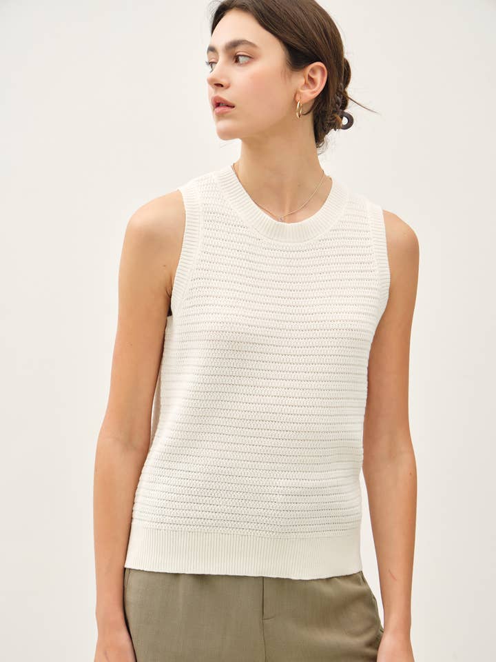 Be Cool - Wholesale Knit Sweater - Women's - ROUND NECK RELAXED FIT RIB SWEATER TANK