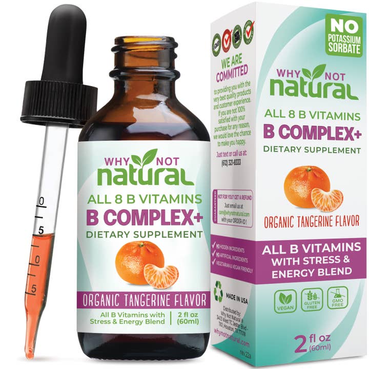 WhyNotNatural - Vente Supplément oral/vitamine - Liquide complexe B : toutes les 8 vitamines B+stress naturel et énergie