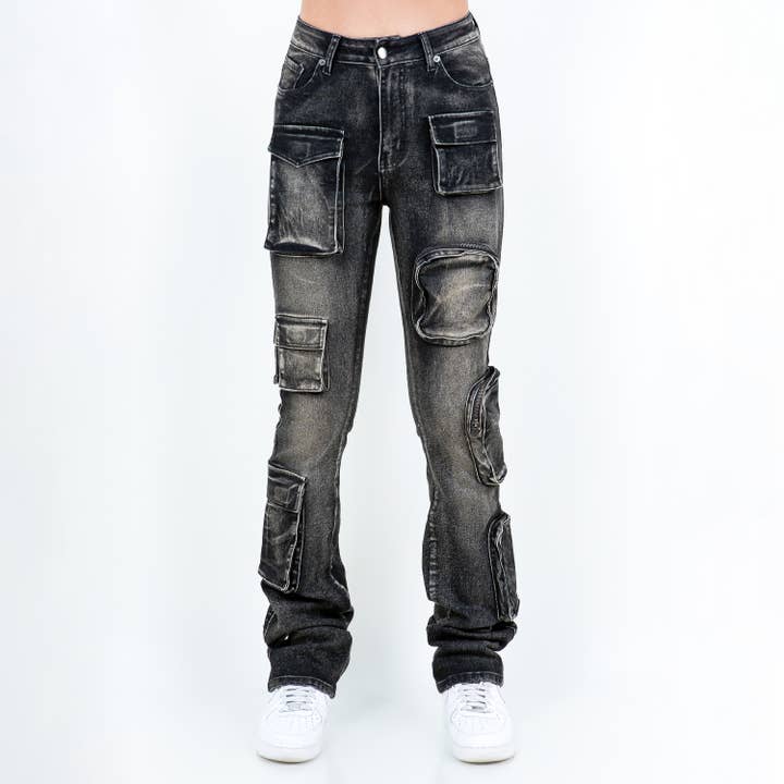 American Bazi - Wholesale Jeans - Women's - ZIPPER POCKETS STACKED LEG JEANS-RJH210526