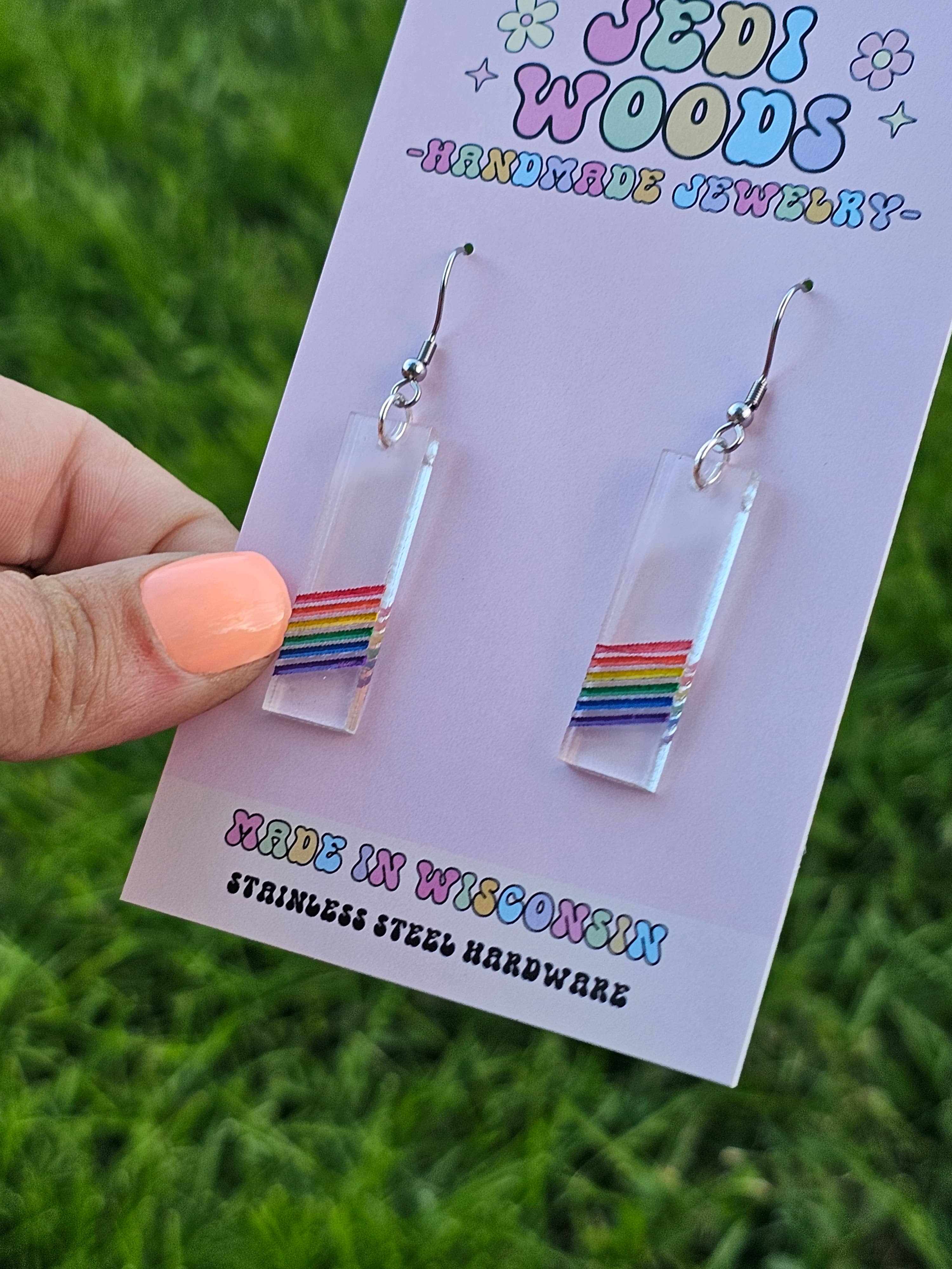 Jedi Woods LLC - Wholesale Dangle Earrings - Subtle Rainbow Pride Bar Earrings1