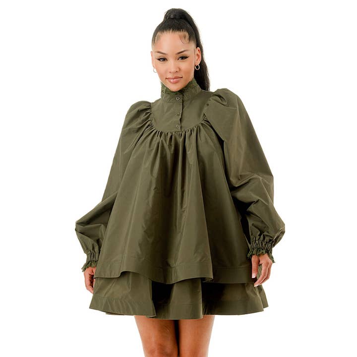 Plus Size High Mandarin Collar Layered Flare Mini Dress for wholesale by DORCAS