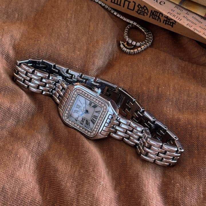 Dipped Shop - Wholesale Wrist Watch - Women's - Vintage Roman Square Rhinestone Bezel Quartz Watch DP25F742