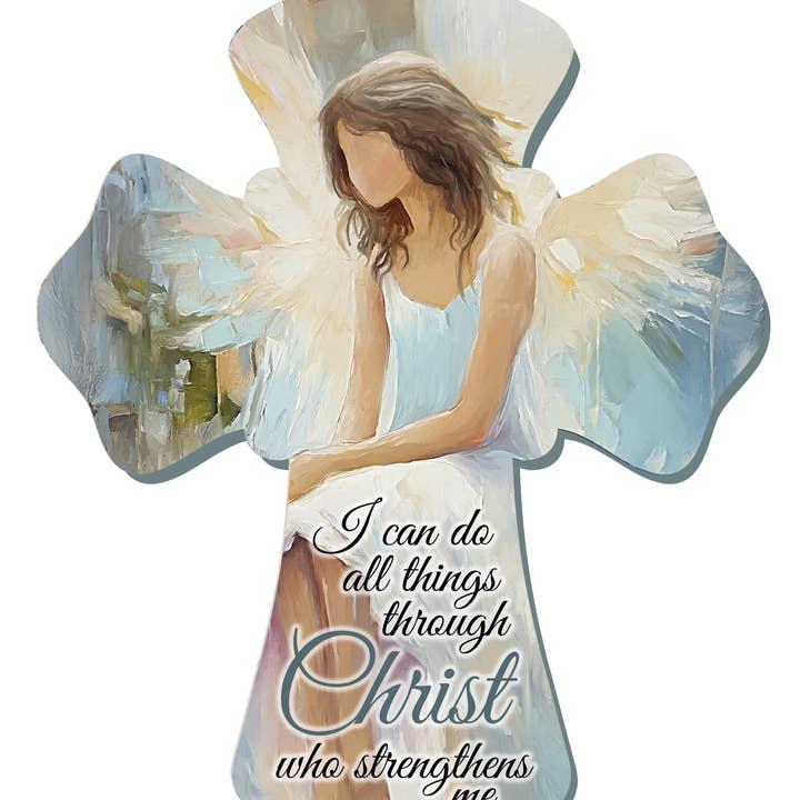 All Things Through Christ Wooden Cross for wholesale by Glow Decor