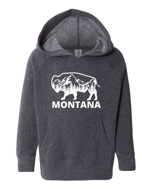 Toddler Heather Navy with White Montana Bison Hoodie for wholesale by Montana Tees