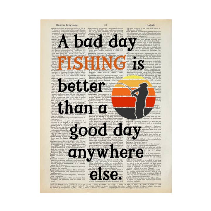 A bad day fishing | Dictionary Print | Vintage Book Art for wholesale by Bookish Birds