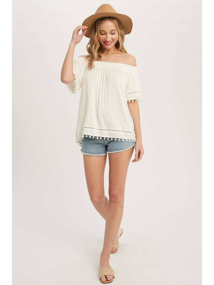 Bluivy - Wholesale Blouse - Women's - POM POM TRIM TOP