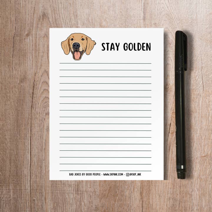SKP ink - Wholesale Notepad - Funny Golden Retriever Dog Notepad | Stay Golden Stationary