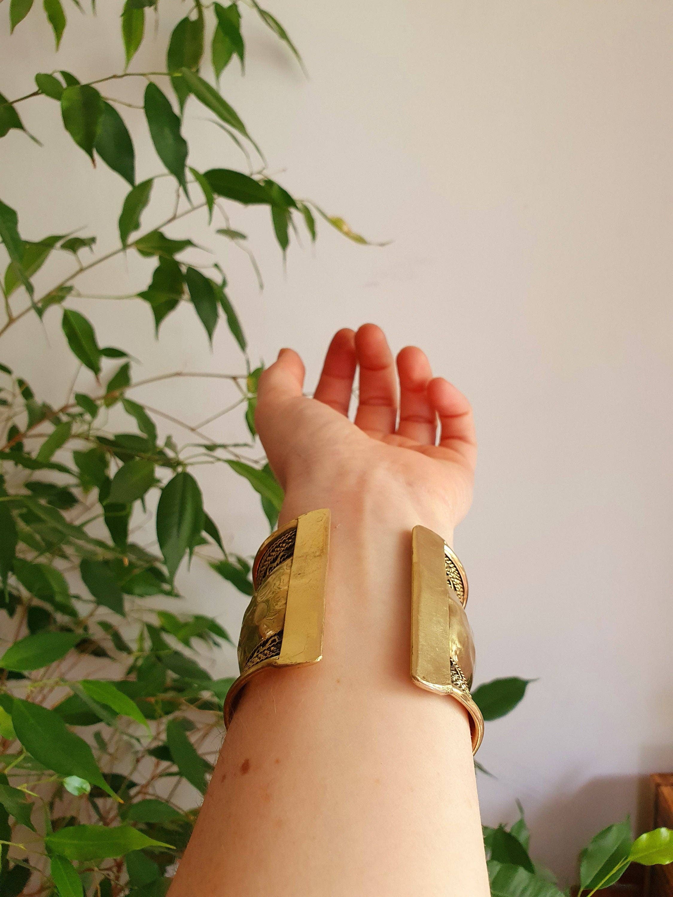 Kaali Boutique - Wholesale Cuff Bracelet - Textured Brass Cuff Bracelet / Tribal / Hammered / Boho / Ethnic / Rustic / Bohemian / Hippie / Gypsy / Jewellery / Adjustable / Unisex /5