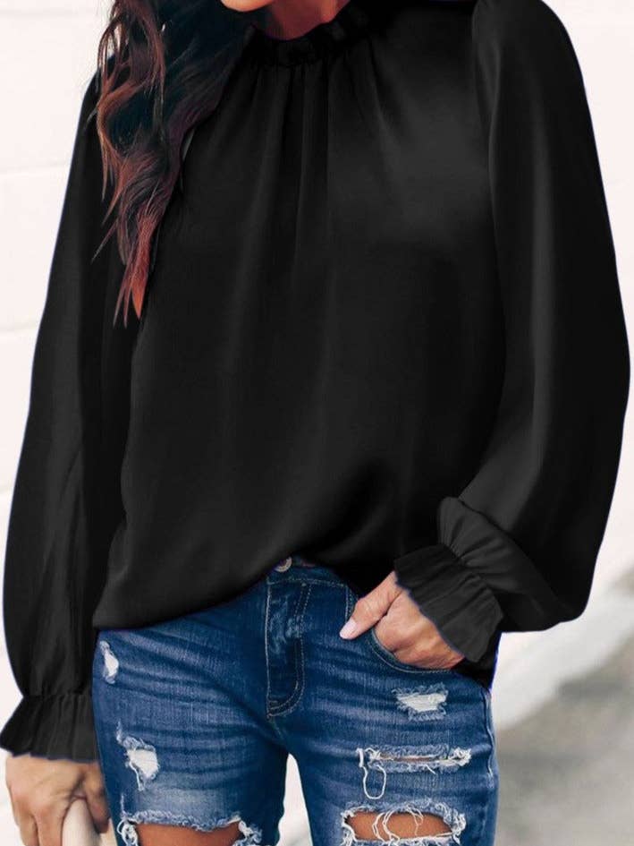 Secret Style Source - Wholesale Blouse - Women's - Mock Neck Long Sleeves Ruffled Top