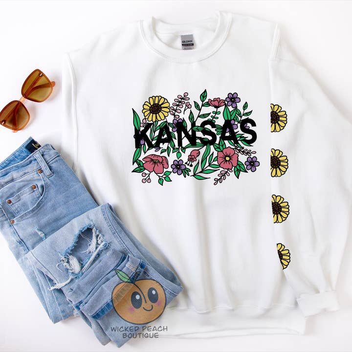 Kansas Wildflowers Sweatshirt for wholesale by Wicked Peach Boutique