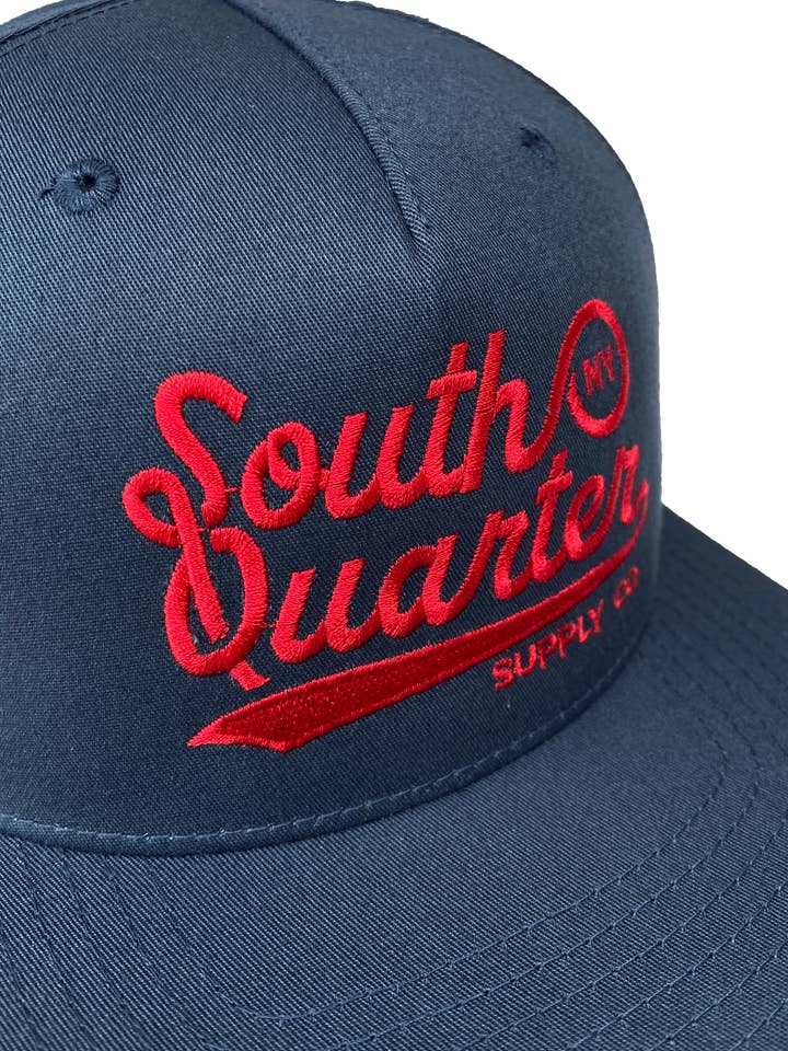 Casquette Snapback South Quarter bleu marine (logo Script) pour la vente par Long Island Strong
