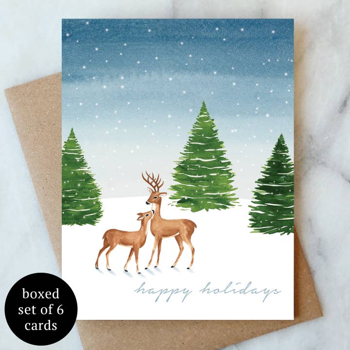 Deer Holiday Greetings Card - Box Set of 6 | Christmas for wholesale by Abigail Jayne Design