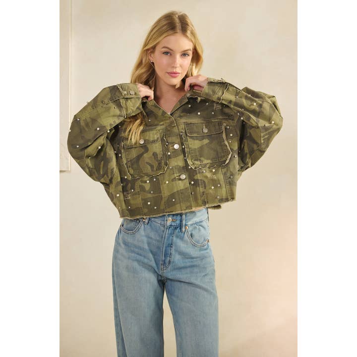 Giacca di jeans dettagliata e scintillante con paillettes. per la vendita all'ingrosso da parte di Veveret