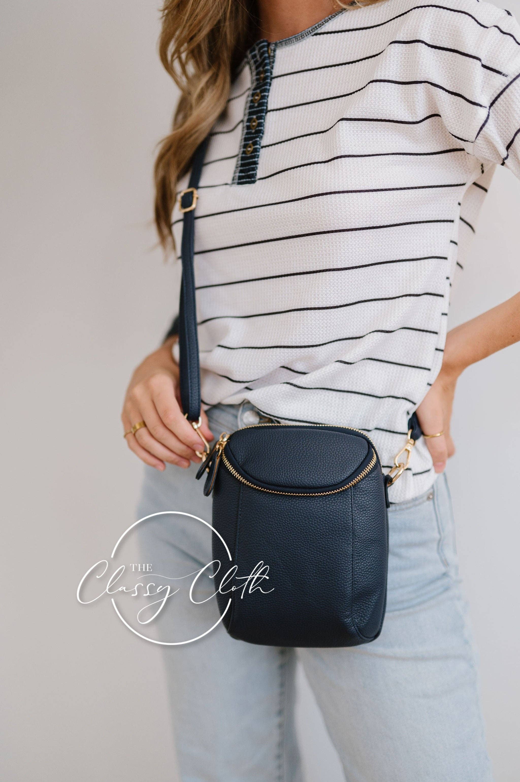 The Classy Cloth WS - Wholesale Crossbody Bag - Women's - Corinne Crossbody Bag - Navy - Navy White Zig Zag Stripe RTS3