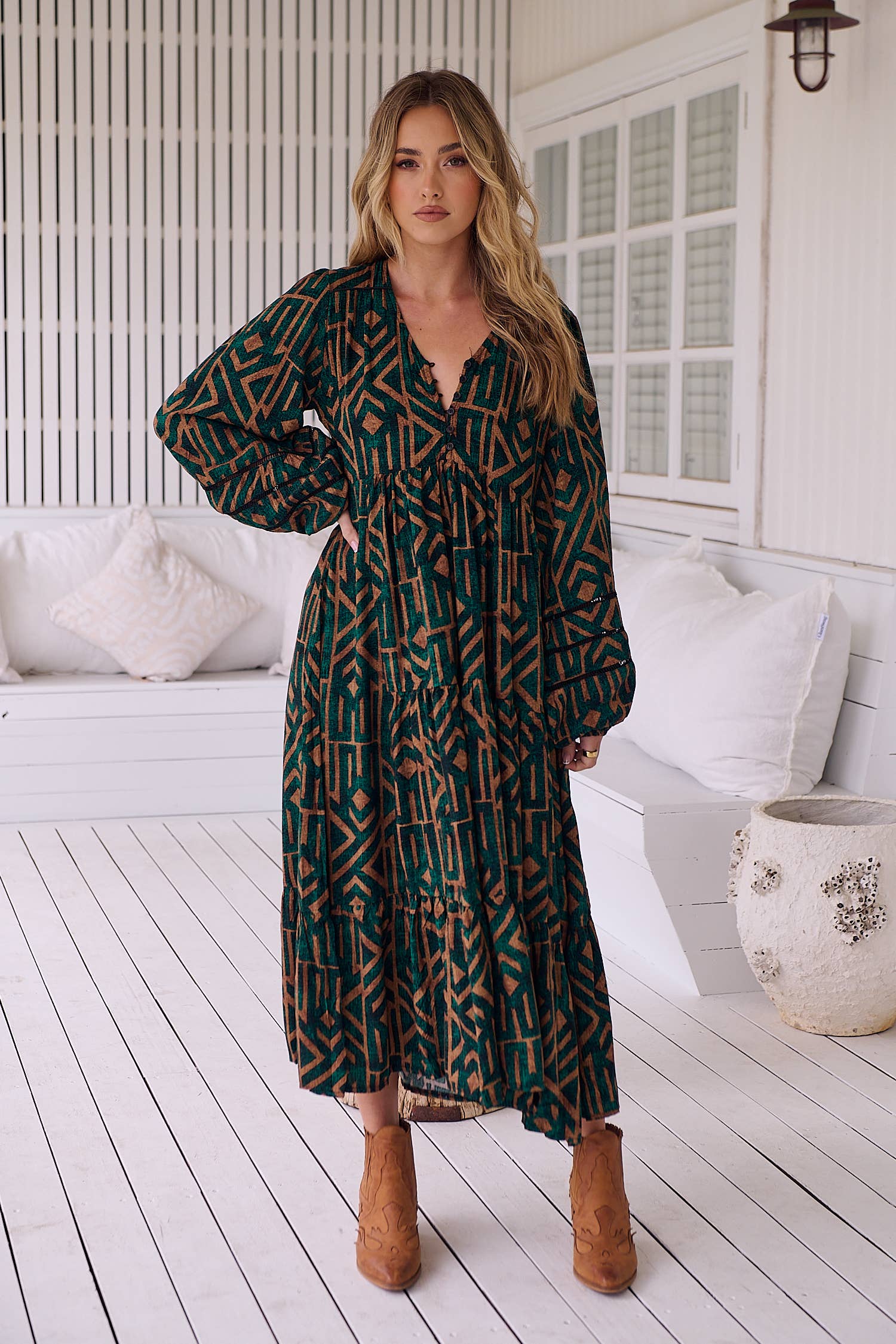 Jaase - Wholesale Dress - Women's - EMERALD PRINT EVE MIDI0