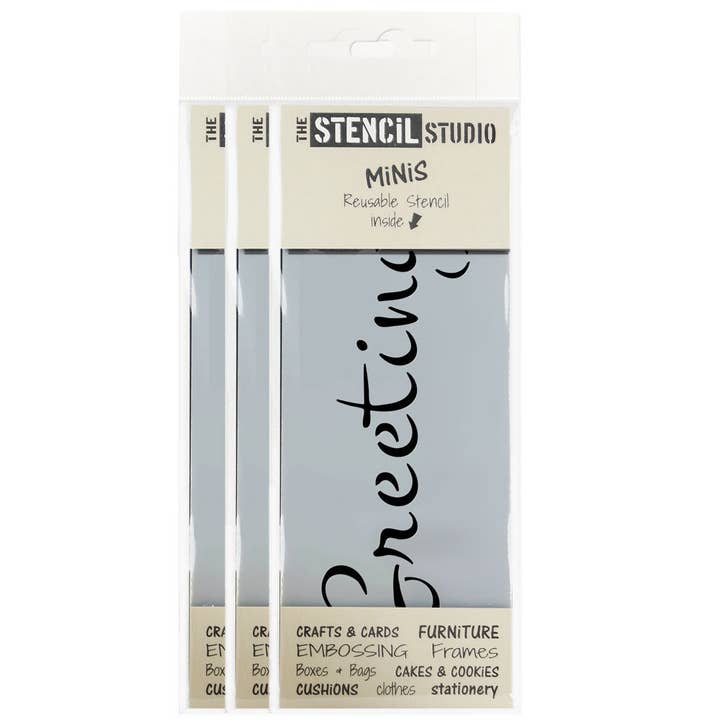 Stencil MiNiS - Greetings Stencil for wholesale by The Stencil Studio