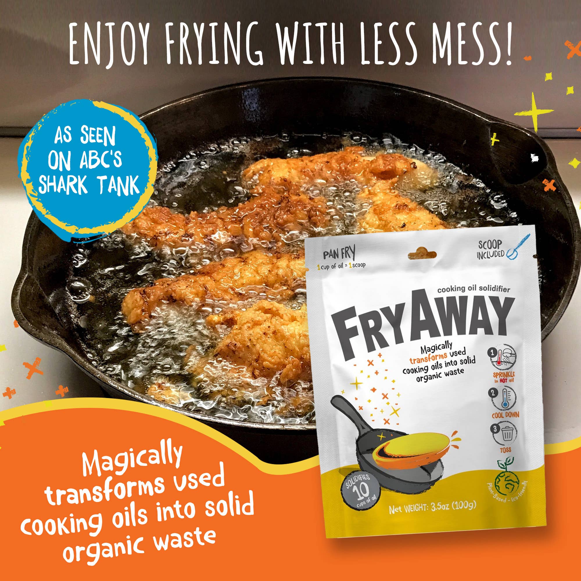 FryAway Cooking Oil Solidifier - Vendita all'ingrosso Utensile/attrezzo da cucina - FryAway Pan Fry Scoop - Smaltimento facile e senza sprechi dell’olio da cucina (Shark Tank)9