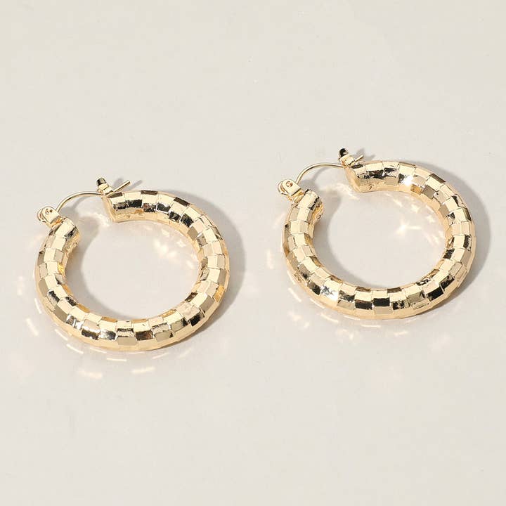 Textured Metal Hoop Pin Catch Earrings for wholesale by Sensibling Corp.
