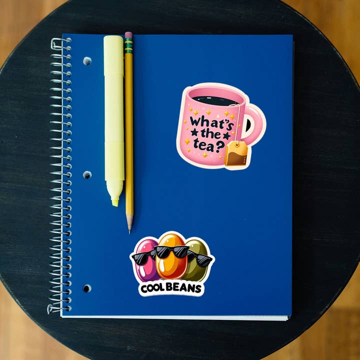 ADH Sticker Shop - Wholesale Sticker - Cartoon Coffee Mug Sticker "What's The Tea" Vinyl Die Cut