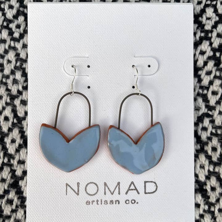 Baby Blue Handmade Terracotta Ceramic Dangle Earrings for wholesale by Nomad Artisan Company