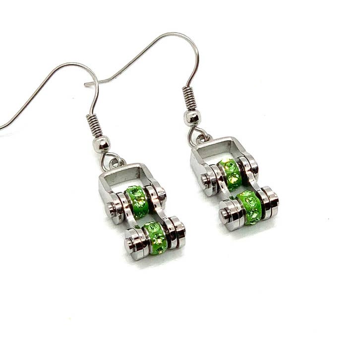 3/8" Stainless Steel Peridot Crystal Earrings for wholesale by Heavy Metal Jewelry