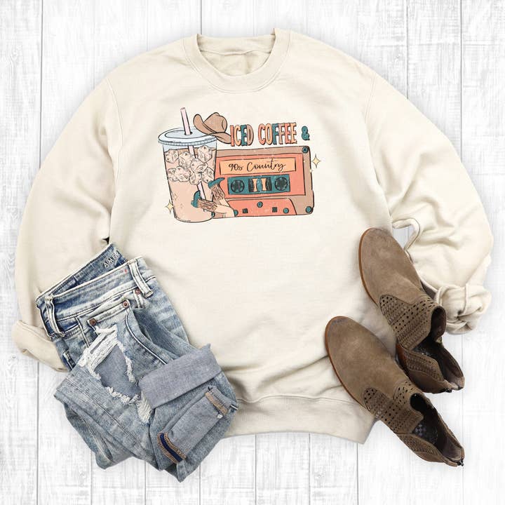 Western Iced Coffee And 90's Country Music Sweatshirt for wholesale by The Way Down South