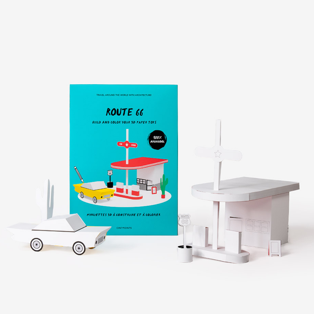 Today is Art Day - Wholesale DIY Craft Kit - Kids - 3D Papercraft - ROUTE 66 MODEL by Cinqpoints1