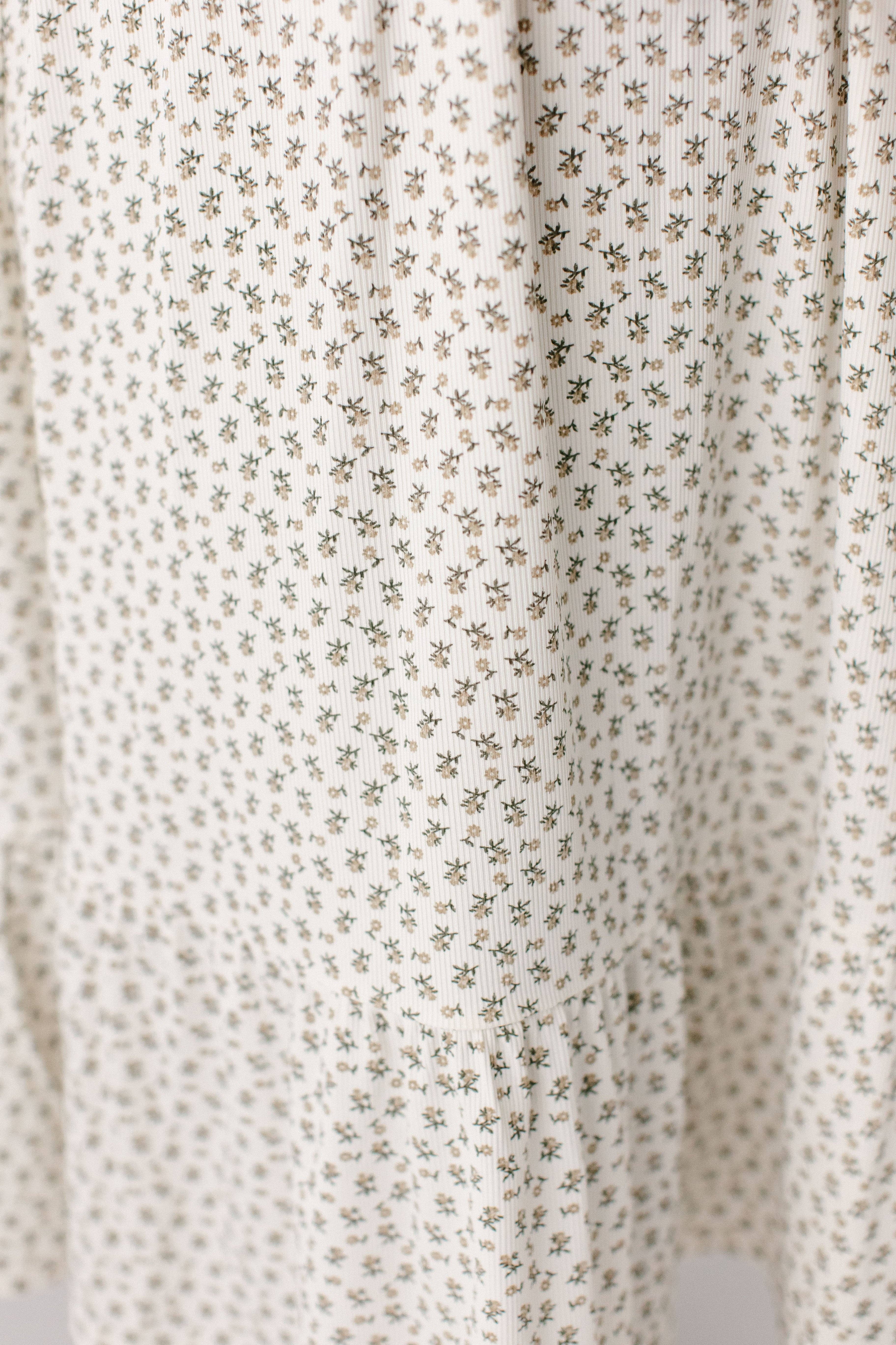 Ivory 'Shiloh' Ditsy Floral Ribbed Midi Dress for wholesale on Faire10