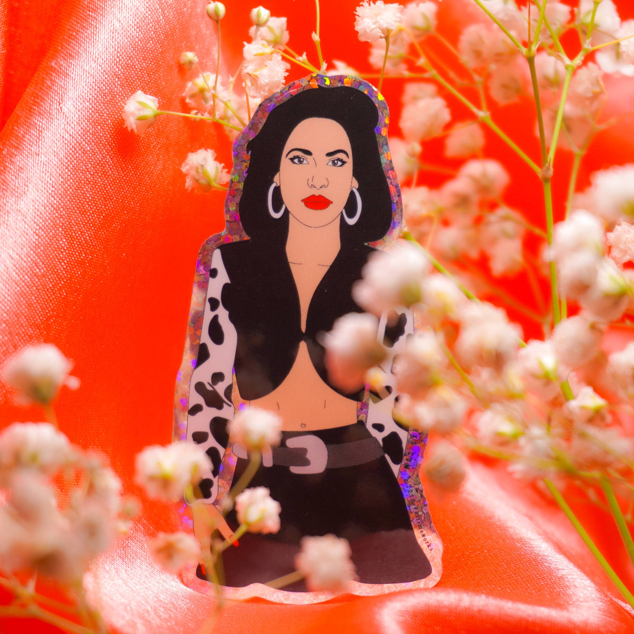 Selena - La Bonita (Cow Print) 3" Sticker for wholesale by PARTIMEWORKS