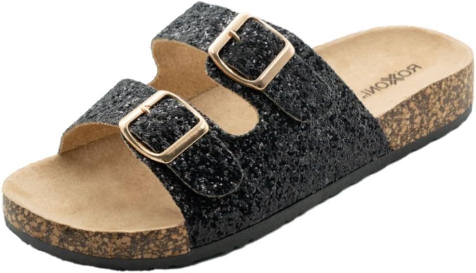 Roxoni - Vente Claquettes – femme - Sandales plates confortables à paillettes pour femmes Roxoni8