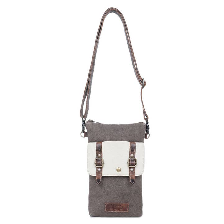 Canvas & Leather Women's Crossbody Bag - Platinum/Wenge for wholesale by Sixtease Bags USA