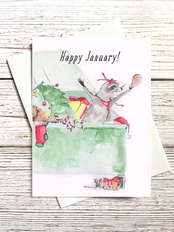 Happy January Belated Christmas Greeting Card for wholesale by Bumblejack Cards