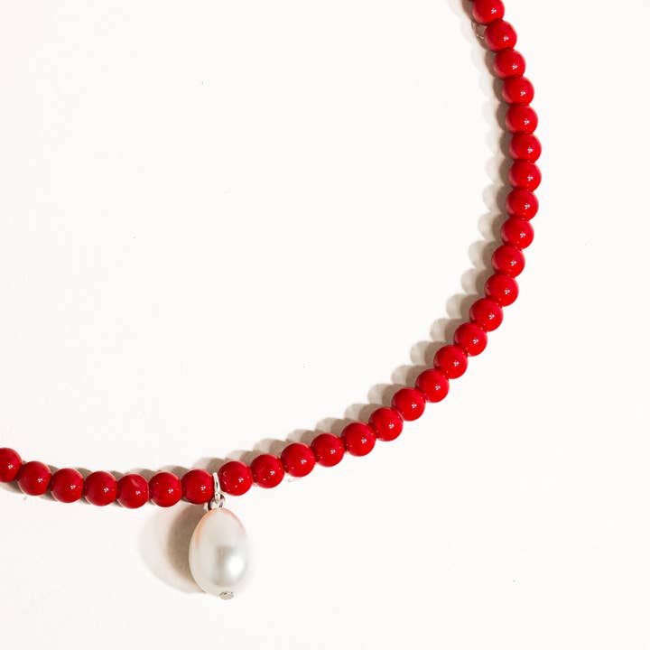 Joyeux Handmade Red Beaded Pearl Necklace for wholesale on Faire