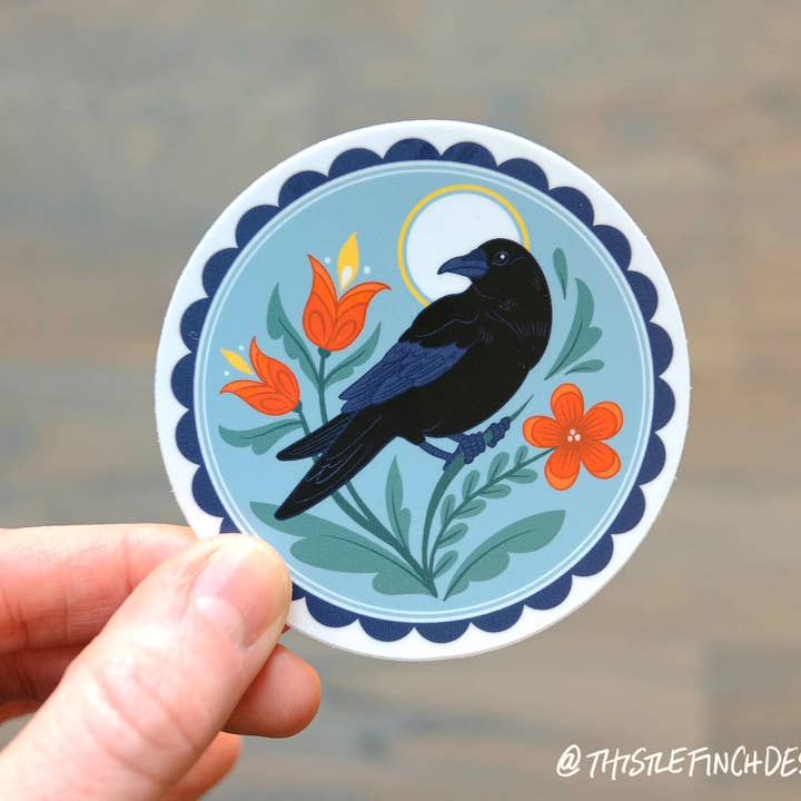 Thistle Finch Designs - Vente Autocollant - Autocollant hexagonal en vinyle Crow Distelfink PA3