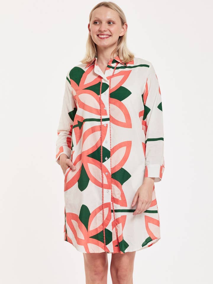 Carlotta Midi Shirt Dress Moroccan Picturesque Pink Green for wholesale by ModaPosa
