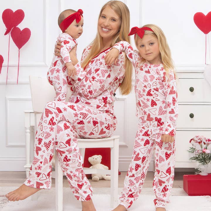 Matching Hearts Family Ultra-Soft Bamboo Pajamas Mommy & Me for wholesale by Tesa Babe