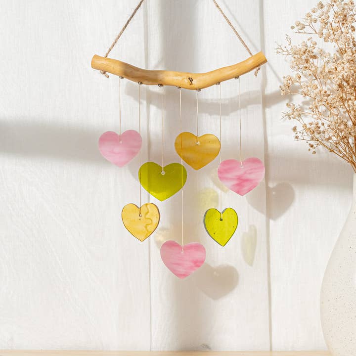 Stained Glass Heart Window Wind Chime Sun Catcher Q09 for wholesale by MondoBellissimo