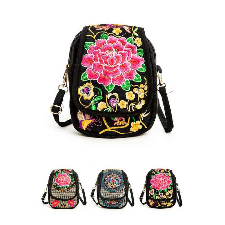 LA Jewelry Plaza - Venta al por mayor Bandolera - Mujer - Conjunto de Bolsos Bandolera con Flores Bordadas de Arte Popular