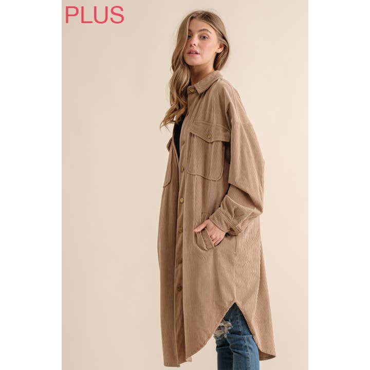 Sweet Generis - Wholesale Shirt Jacket/Shacket - Women's - PLUS LONG CORDUROY BUTTON UP SHIRT JACKET SHACKET28