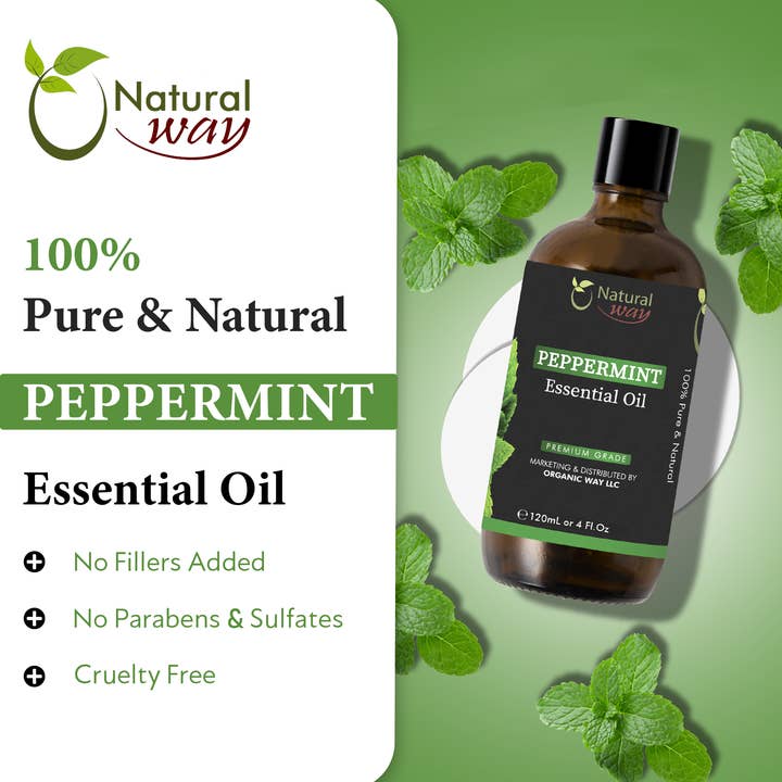 Organic Way LLC - Wholesale Essential Oil - Natural Way Peppermint Essential Oil | Premium Grade Essential Oils for Hair Care, Oil for Skin, Aromatherapy, & Diffuser | Essential Oil for Skin Tag Remover, Massage Oil & Humidifier Use | 4 Fl Oz (120 mL)