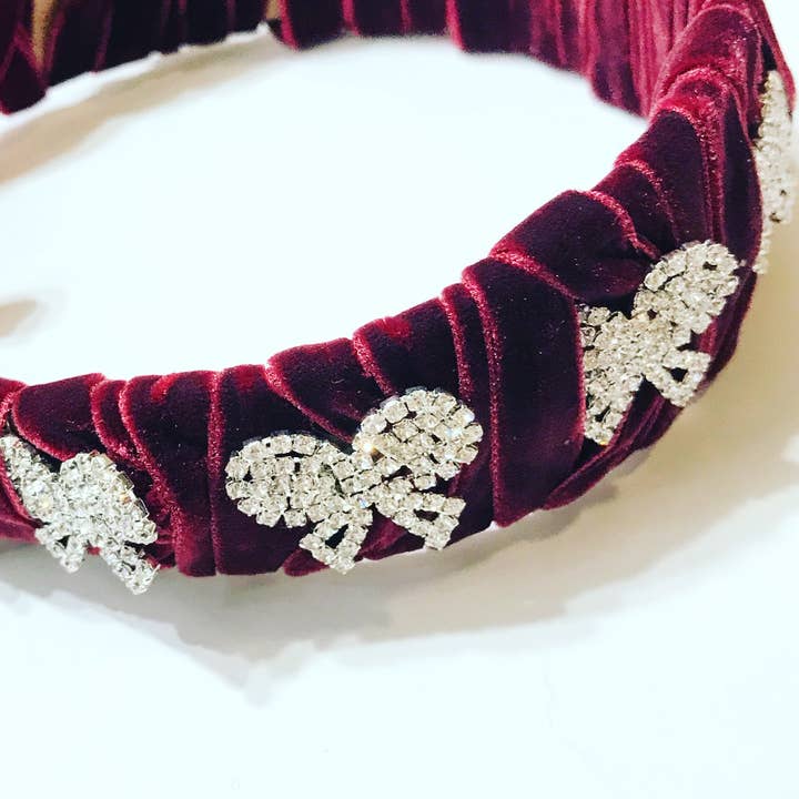 Crystal Bow Padded Velvet Headband for wholesale by Hettie Hair Accessories