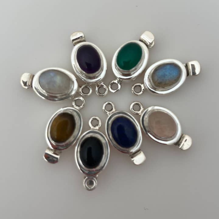 Sterling Silver Box Clasp with 6x8mm Natural Gemstone | 11x20mm Clasp Size (Loop to Loop) | Jewelry Clasp for Necklaces & Bracelets for wholesale by Purity Beads