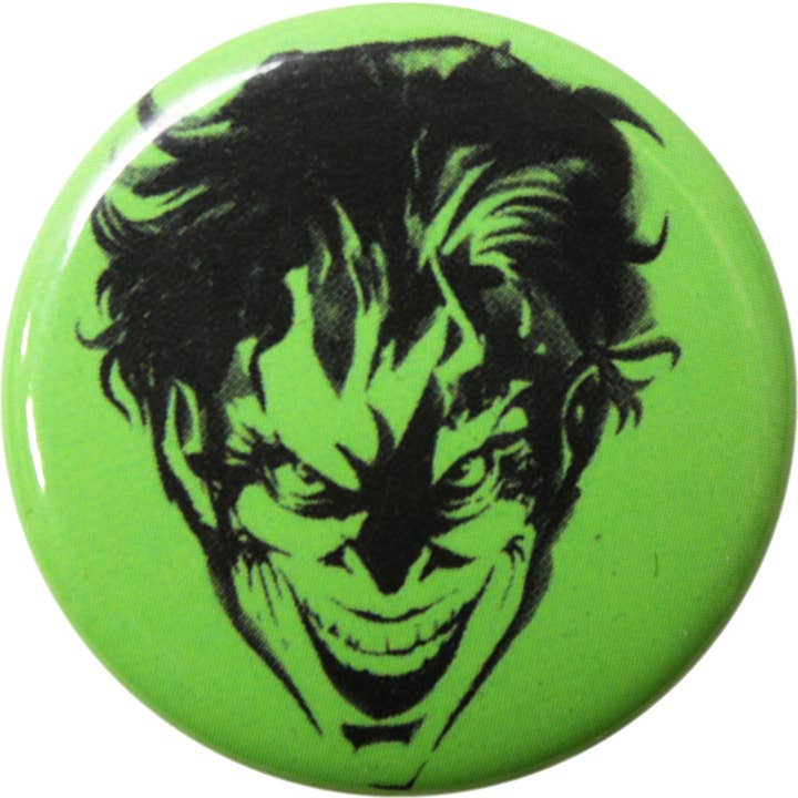 Bouton à épingle - 1,25 pouces - Batman - Joker sur fond vert pour la vente par Square Deal Recordings & Supplies