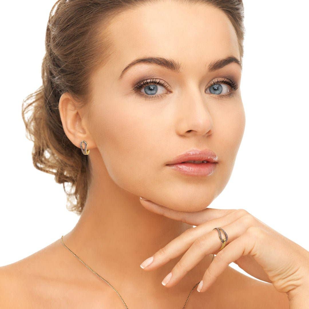 URBAN-EQUESTRIAN – wholesale Hoop earrings – Levade - Moissanite Black Stone 14K Gold vermeil Horseshoe Earring1