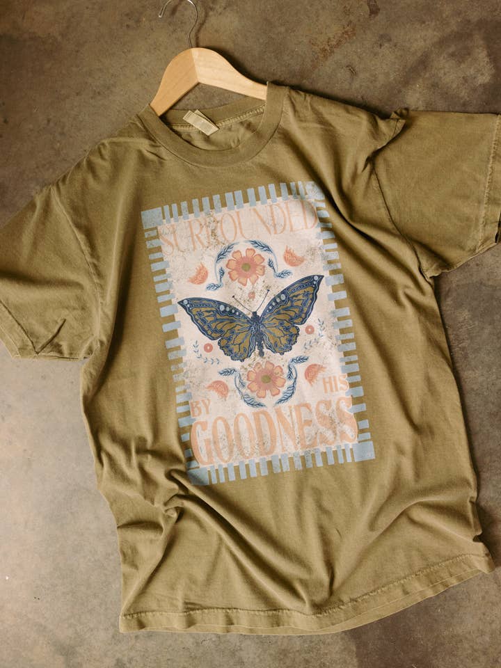 Whitney | Chaudoin Creations - Wholesale Screen printed t-shirt – Women′s - Surrounded By HIs Goodness Graphic Tee0