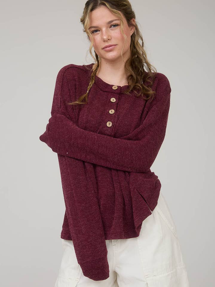 Blu Pepper - Wholesale Knit Top - Women's - RIBBED HENLEY LONG SLEEVE KNIT TOP20