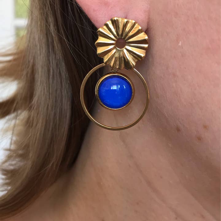 Dans l'Air du Temps Bijoux - Vendita all'ingrosso Orecchini pendenti - Orecchini boho blu elettrico con finitura dorata o argentata