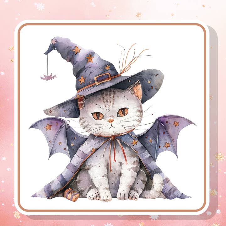 Cat Witch Bat Wings Cute Vinyl Sticker Metaphysical Magic for wholesale by London Luxury Candles